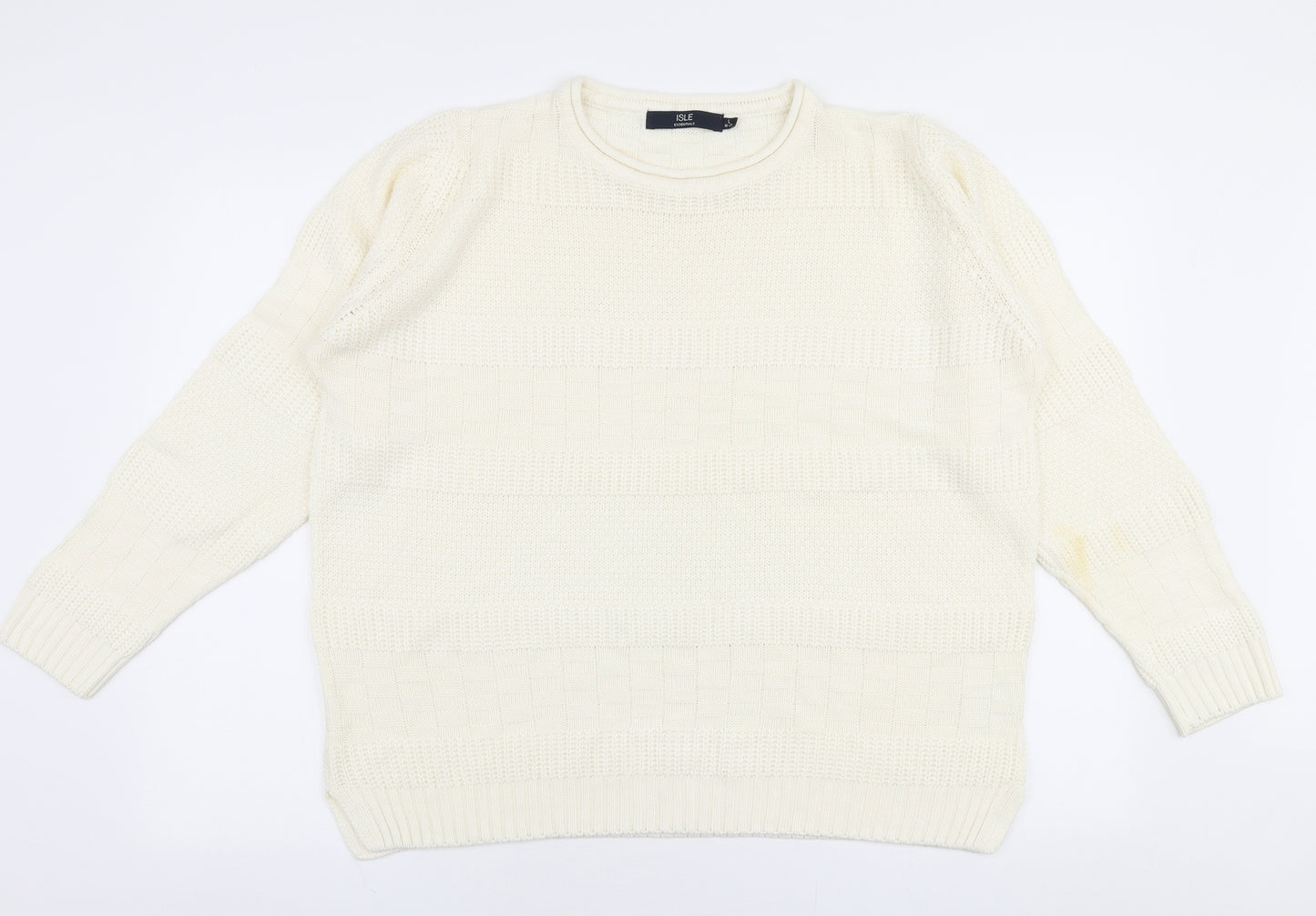 Isle Womens Ivory Round Neck  Acrylic Pullover Jumper Size L