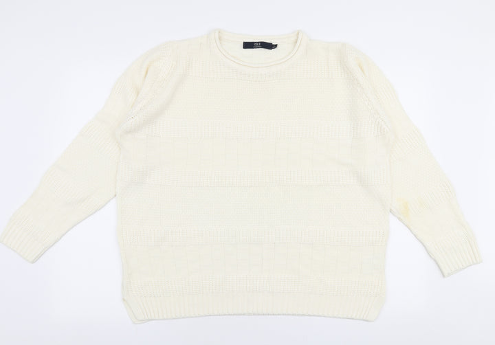 Isle Womens Ivory Round Neck  Acrylic Pullover Jumper Size L