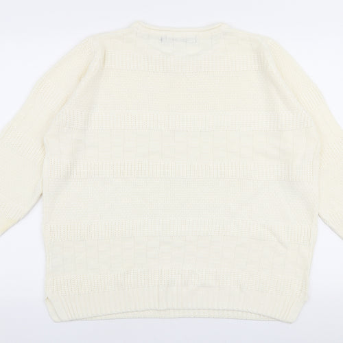 Isle Womens Ivory Round Neck  Acrylic Pullover Jumper Size L