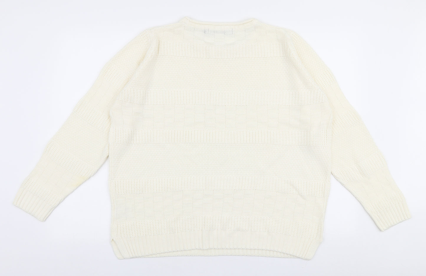 Isle Womens Ivory Round Neck  Acrylic Pullover Jumper Size L