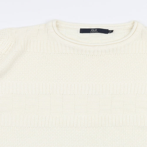Isle Womens Ivory Round Neck  Acrylic Pullover Jumper Size L
