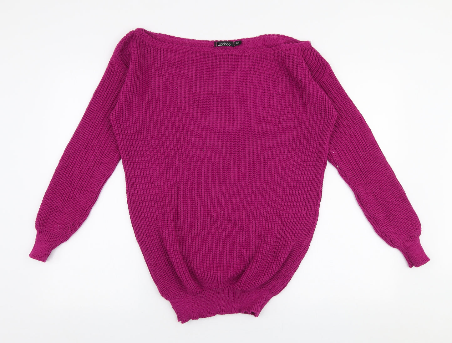 Boohoo Womens Pink Boat Neck  Acrylic Pullover Jumper Size S