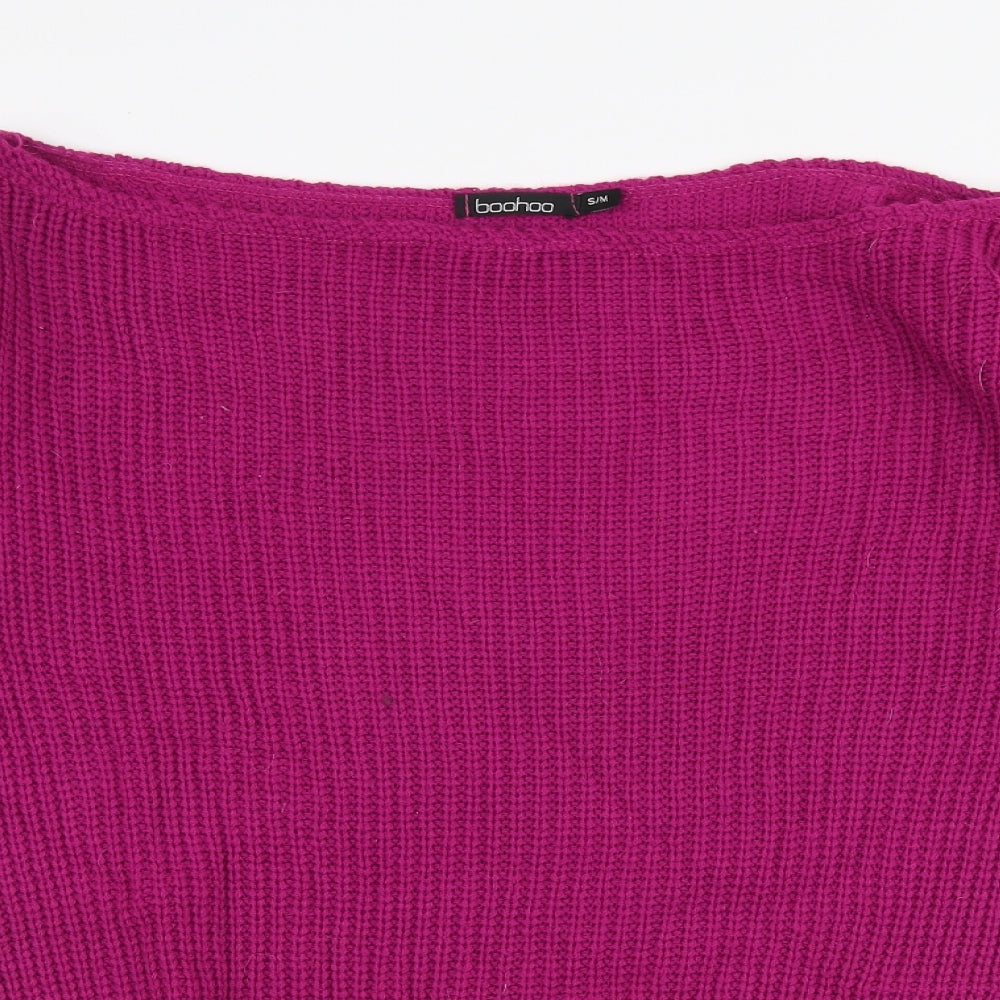Boohoo Womens Pink Boat Neck  Acrylic Pullover Jumper Size S