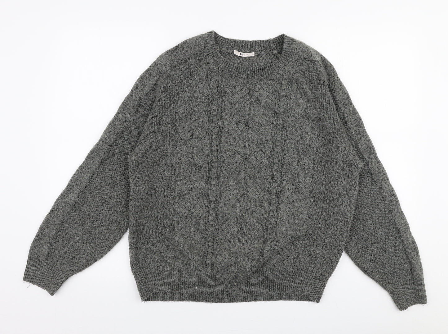 TU Womens Grey Round Neck  Acrylic Pullover Jumper Size M