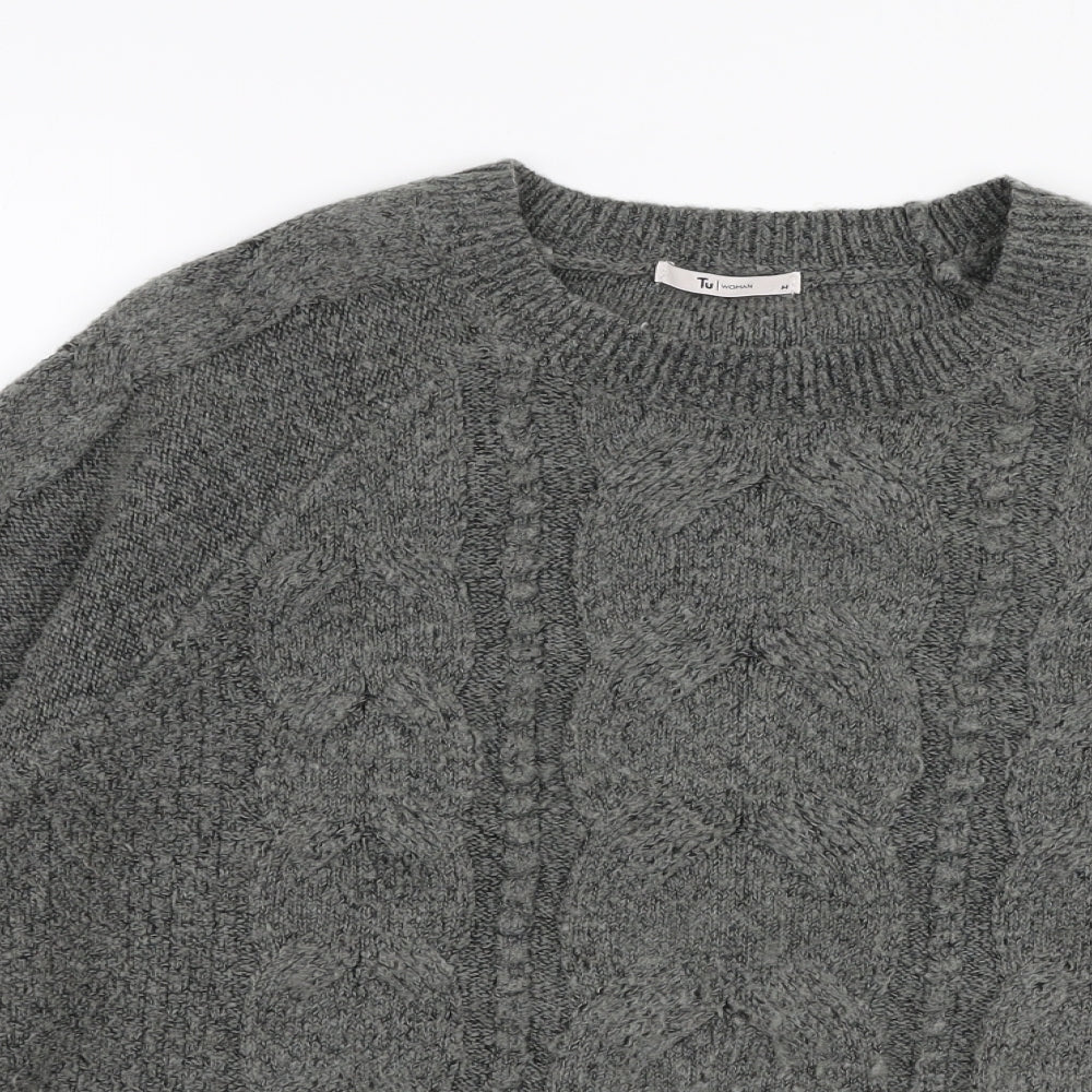 TU Womens Grey Round Neck  Acrylic Pullover Jumper Size M