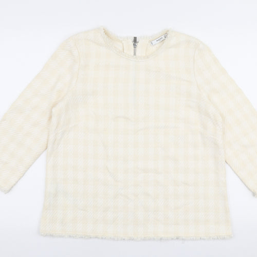 Mango Womens Ivory Round Neck Check Cotton Pullover Jumper Size L