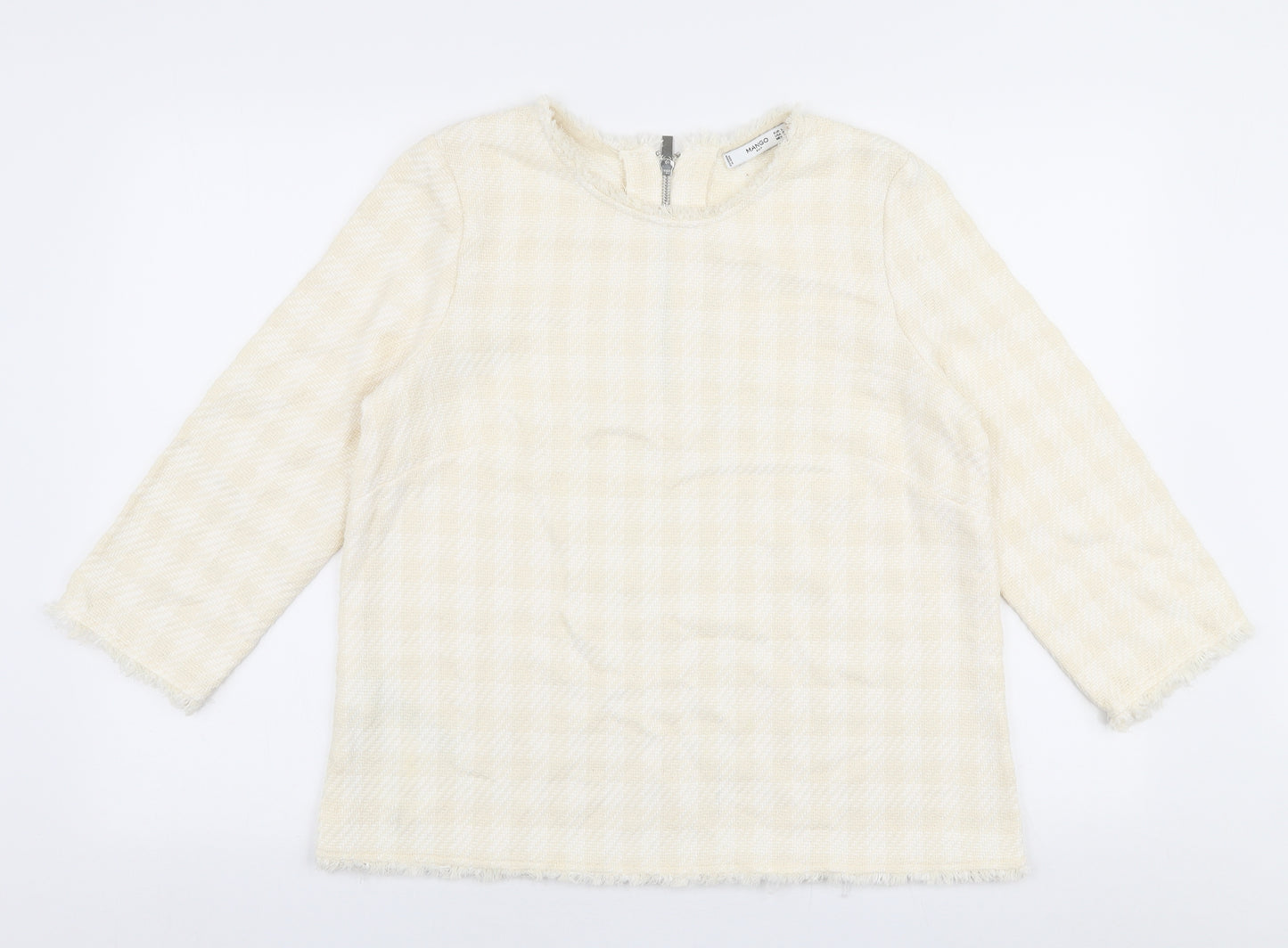 Mango Womens Ivory Round Neck Check Cotton Pullover Jumper Size L