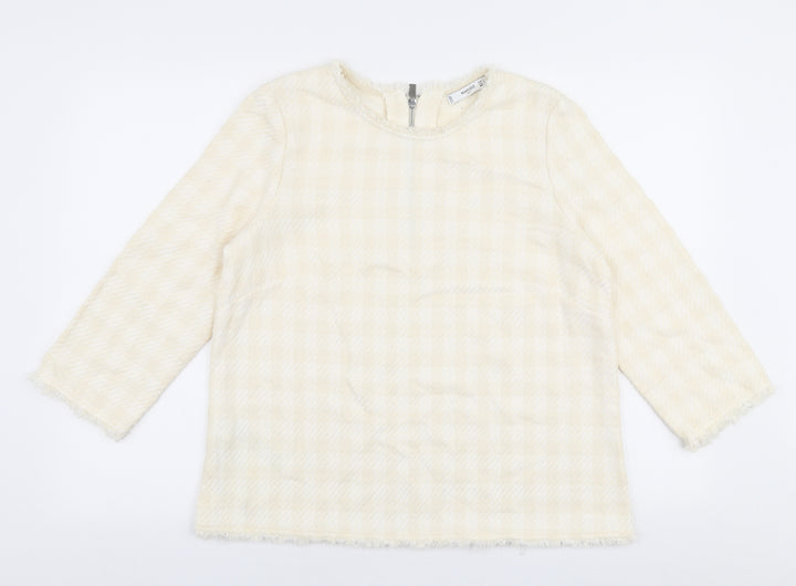 Mango Womens Ivory Round Neck Check Cotton Pullover Jumper Size L