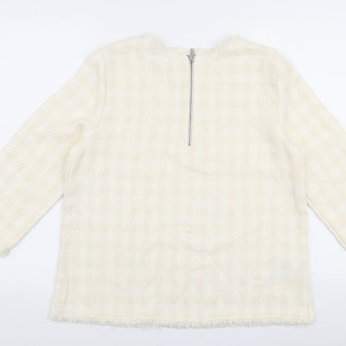 Mango Womens Ivory Round Neck Check Cotton Pullover Jumper Size L