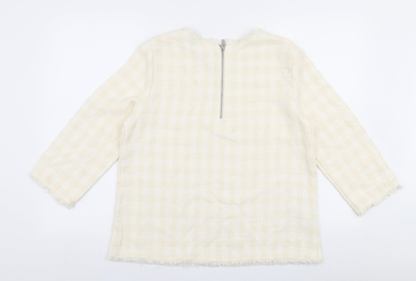 Mango Womens Ivory Round Neck Check Cotton Pullover Jumper Size L
