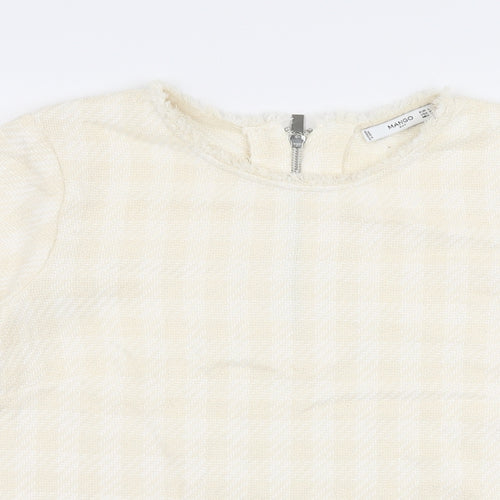 Mango Womens Ivory Round Neck Check Cotton Pullover Jumper Size L
