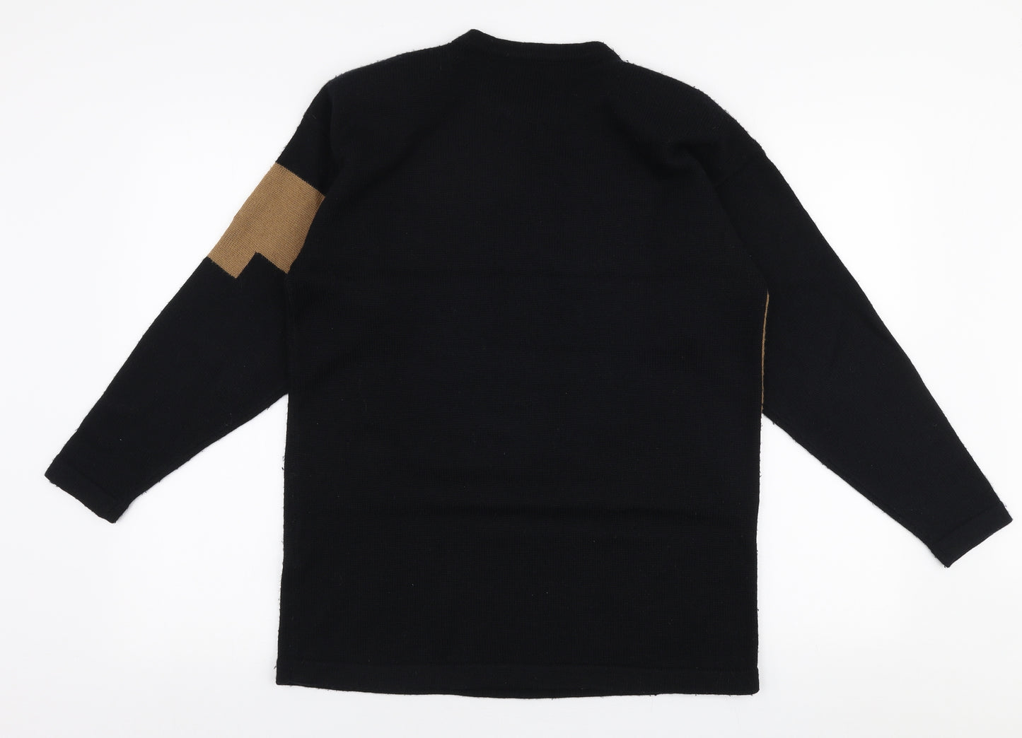 Mamut  Womens Black Round Neck Floral Wool Pullover Jumper Size 10