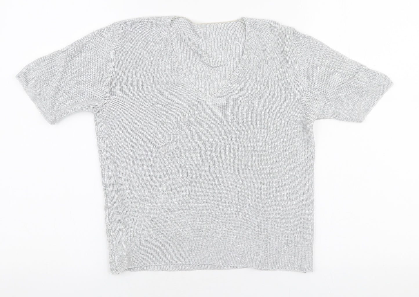 Marks and Spencer Womens Grey  Viscose Basic T-Shirt Size 10 V-Neck