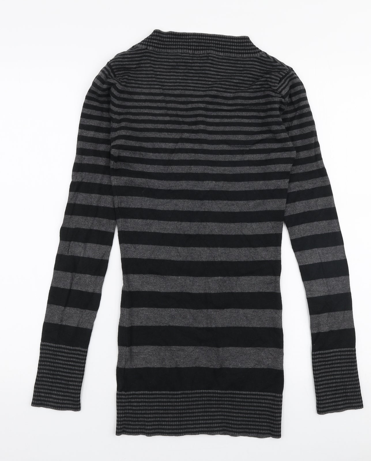 Jane Norman Womens Grey V-Neck Striped Viscose Pullover Jumper Size 8