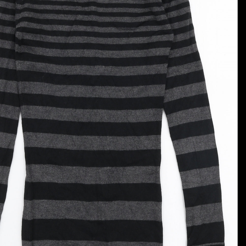 Jane Norman Womens Grey V-Neck Striped Viscose Pullover Jumper Size 8