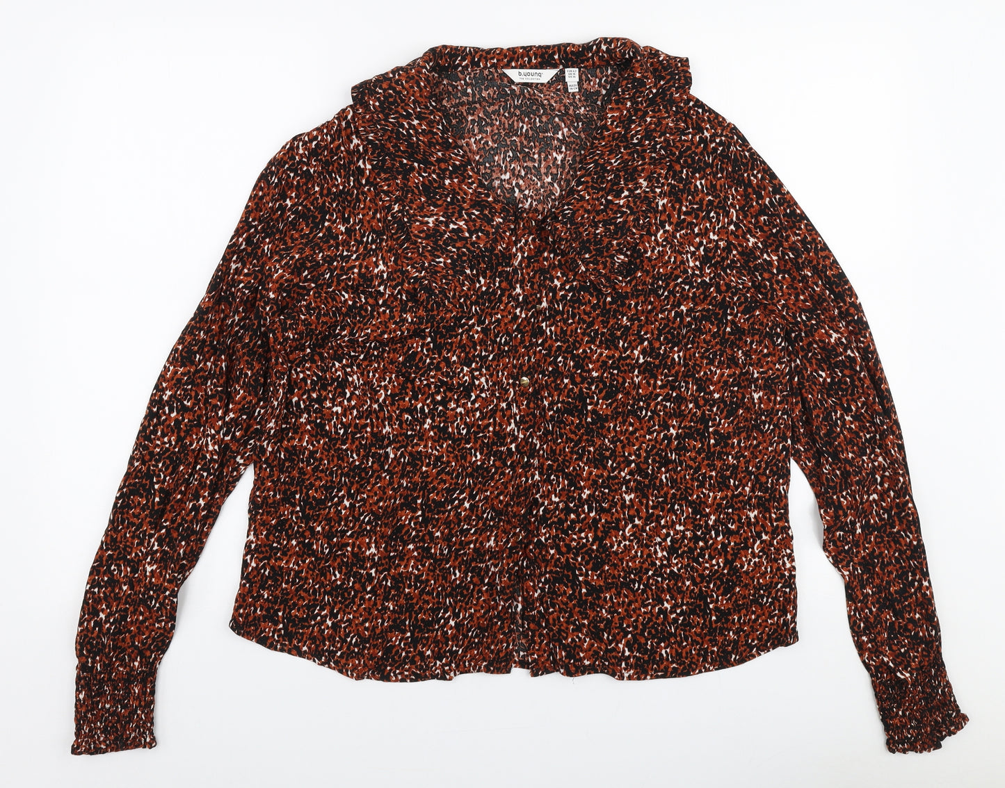 B Young Womens Brown Animal Print Viscose Basic Blouse Size 16 Collared