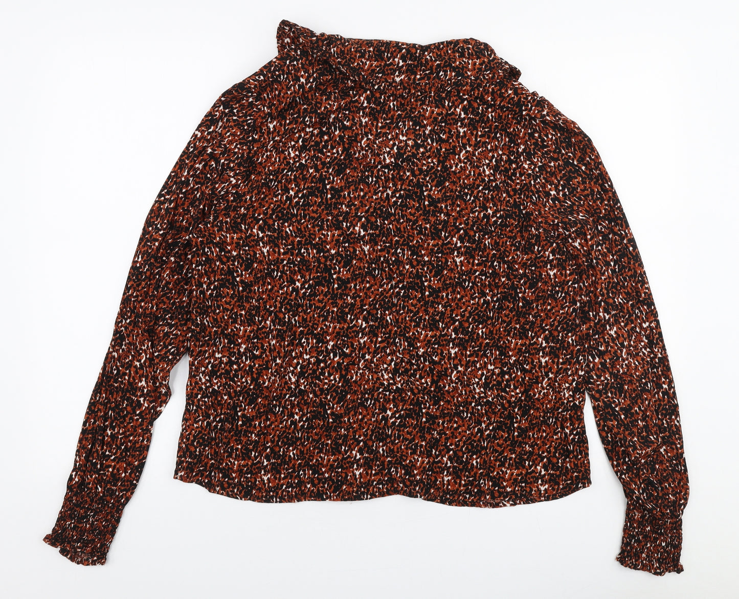 B Young Womens Brown Animal Print Viscose Basic Blouse Size 16 Collared