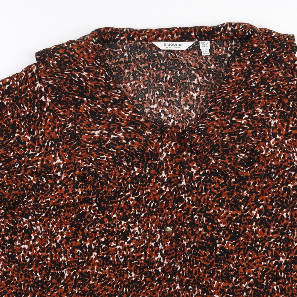B Young Womens Brown Animal Print Viscose Basic Blouse Size 16 Collared