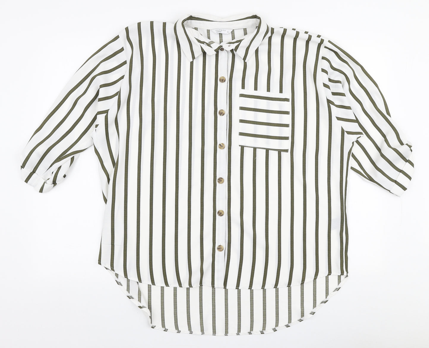 Papaya Womens White Striped Polyester Basic Blouse Size 14 Collared