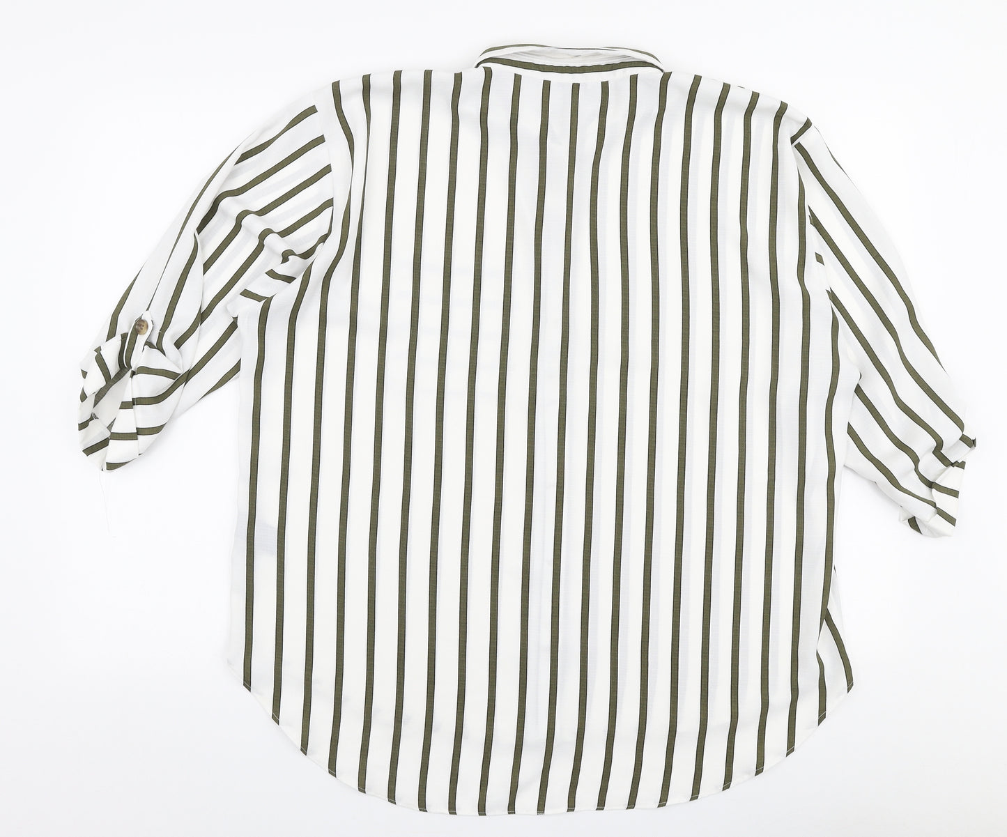 Papaya Womens White Striped Polyester Basic Blouse Size 14 Collared