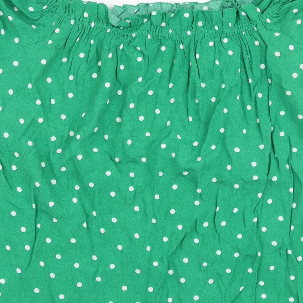 Preworn Womens Green Polka Dot Viscose Basic Blouse Size 14 Off the Shoulder