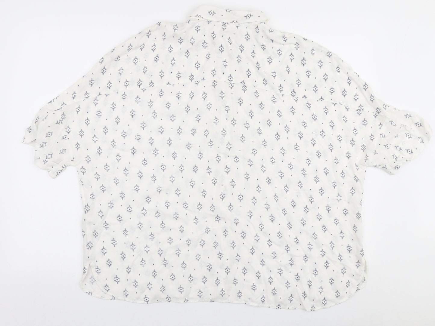 Linea Womens White Geometric Viscose Basic Blouse Size 14 Collared