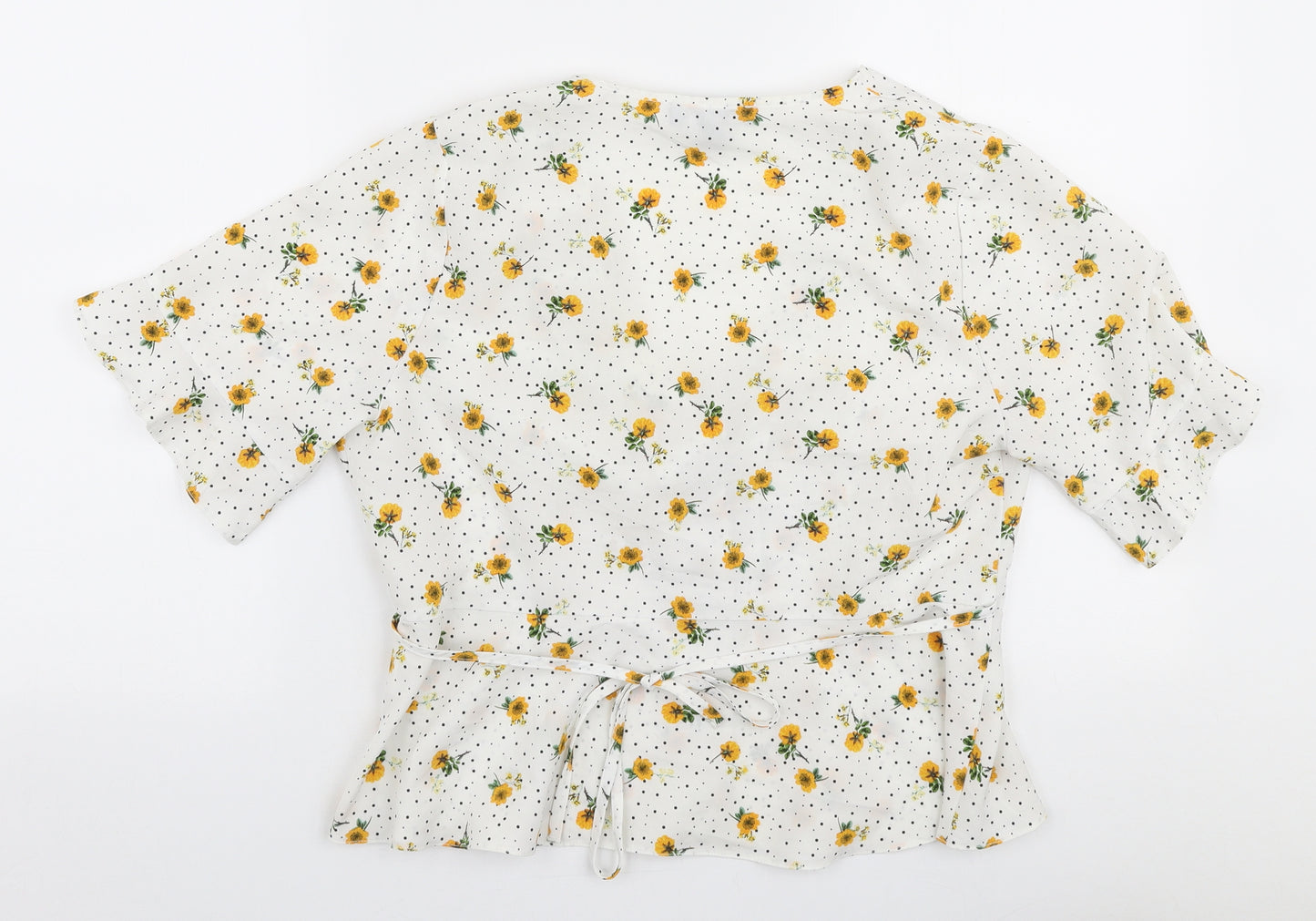 Primark Womens White Floral Polyester Basic Blouse Size 14 V-Neck