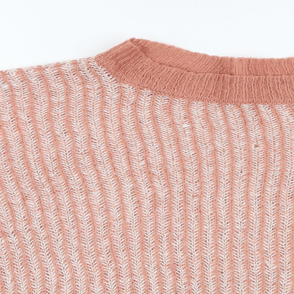 Jacqueline De Yong Womens Pink Round Neck Striped Acrylic Pullover Jumper Size M