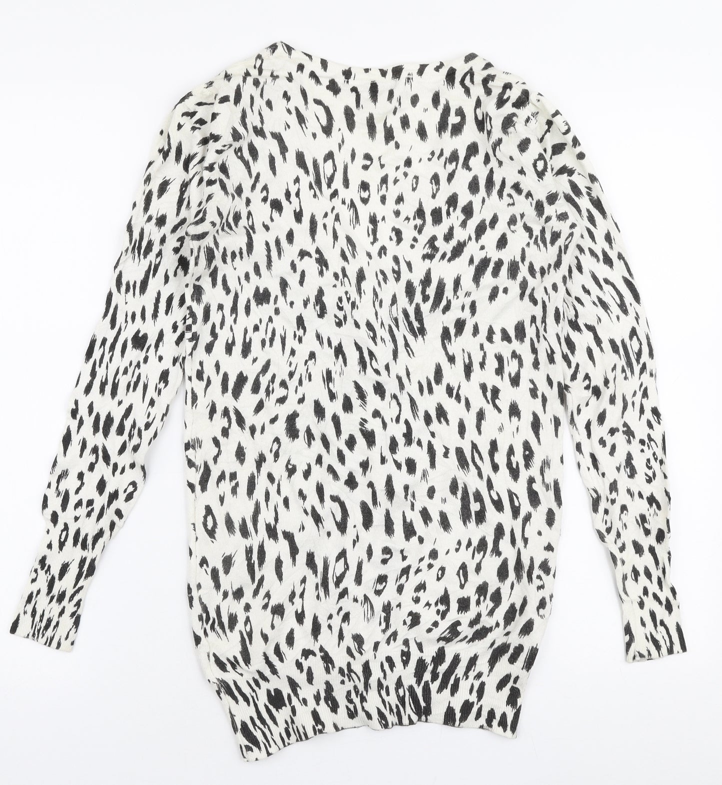 Pinkiss Womens White V-Neck Animal Print Viscose Cardigan Jumper Size M