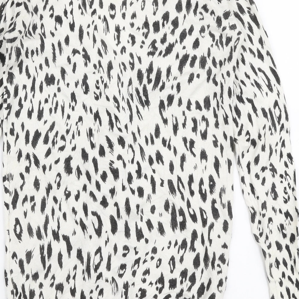 Pinkiss Womens White V-Neck Animal Print Viscose Cardigan Jumper Size M