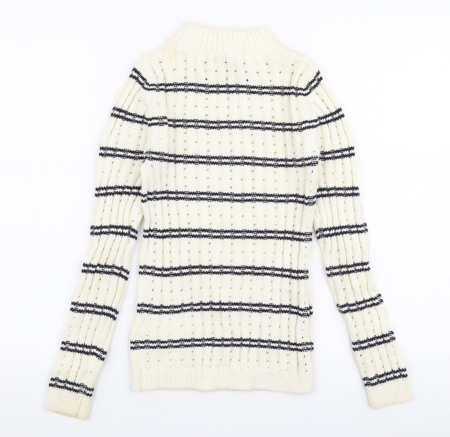 French Connection Womens White High Neck Striped Cotton Pullover Jumper Size S