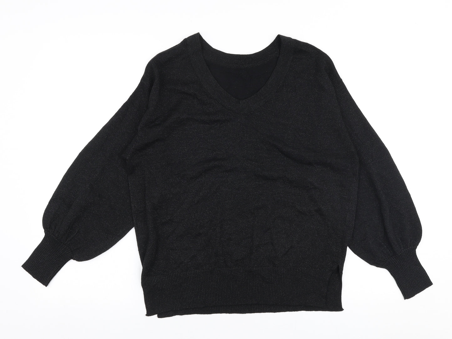 ICHI Womens Black V-Neck  Viscose Pullover Jumper Size S