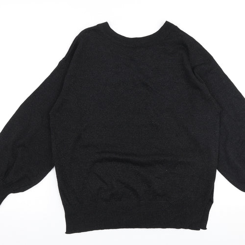 ICHI Womens Black V-Neck  Viscose Pullover Jumper Size S