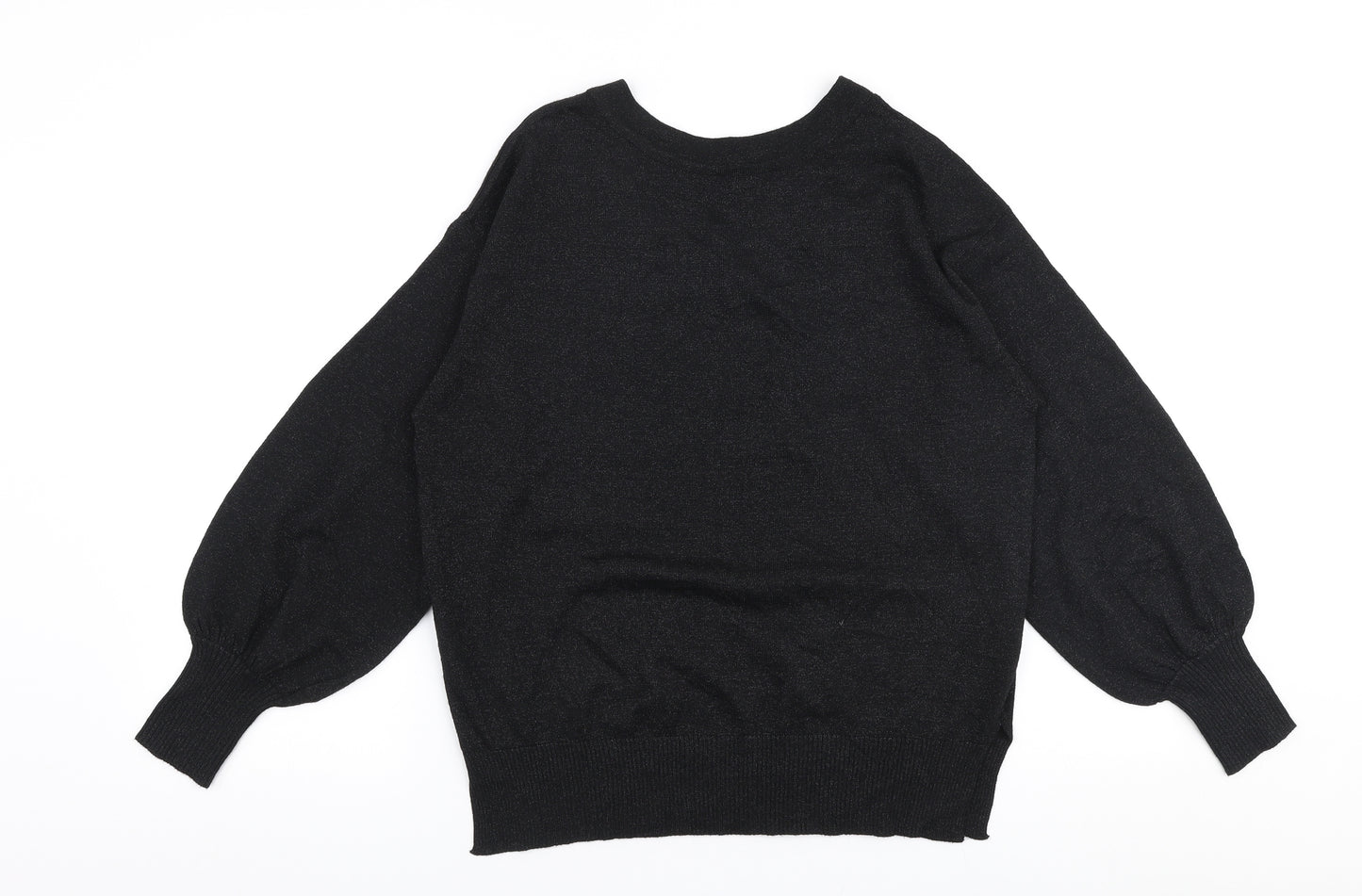 ICHI Womens Black V-Neck  Viscose Pullover Jumper Size S