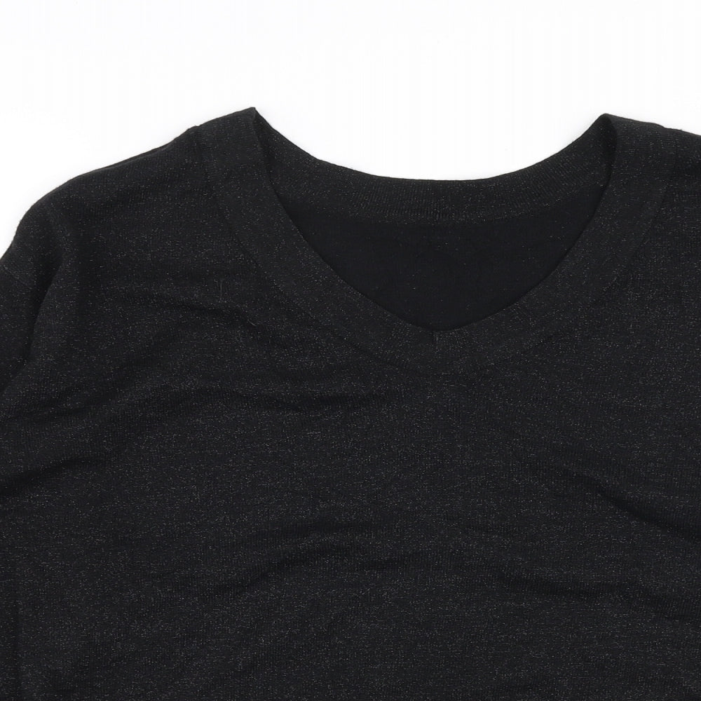 ICHI Womens Black V-Neck  Viscose Pullover Jumper Size S