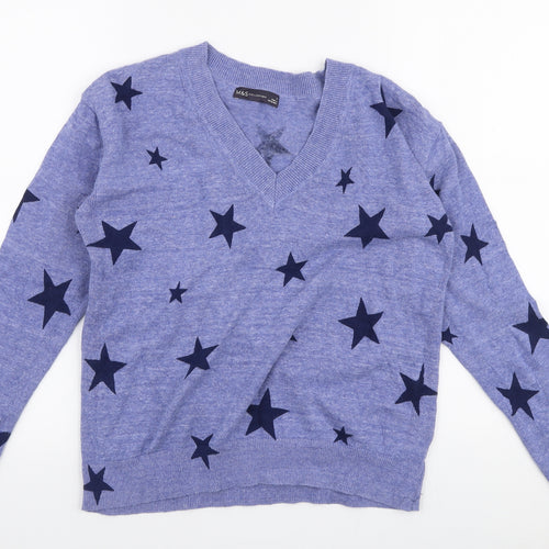 Marks and Spencer Womens Blue Boat Neck  Cotton Pullover Jumper Size S   - Stars