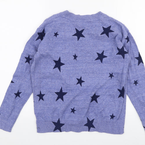 Marks and Spencer Womens Blue Boat Neck  Cotton Pullover Jumper Size S   - Stars
