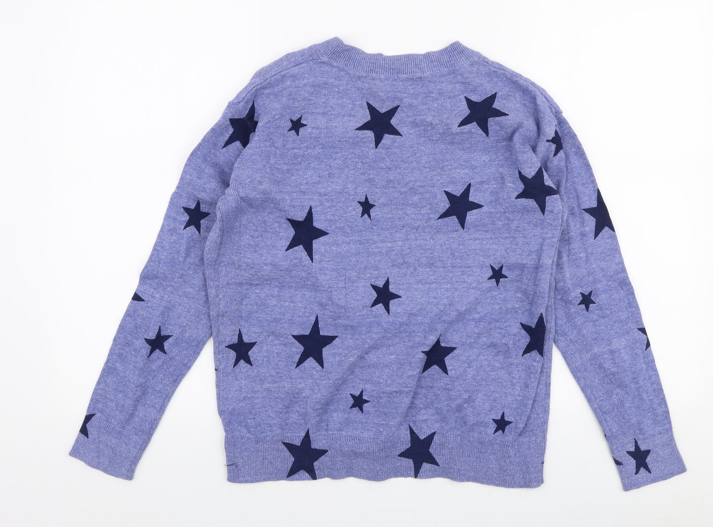 Marks and Spencer Womens Blue Boat Neck  Cotton Pullover Jumper Size S   - Stars
