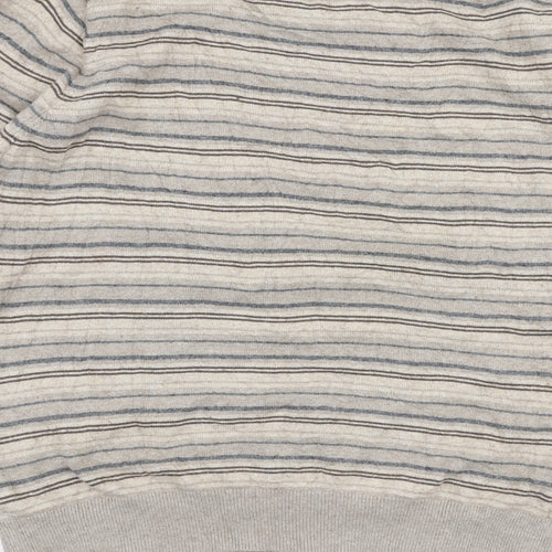 Marks and Spencer Mens Beige V-Neck Striped Viscose Pullover Jumper Size L