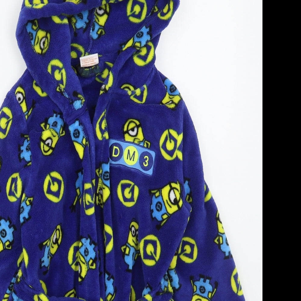 George Boys Blue Solid Polyester  Robe Size 6-7 Years  Tie - Despicable Me Minons