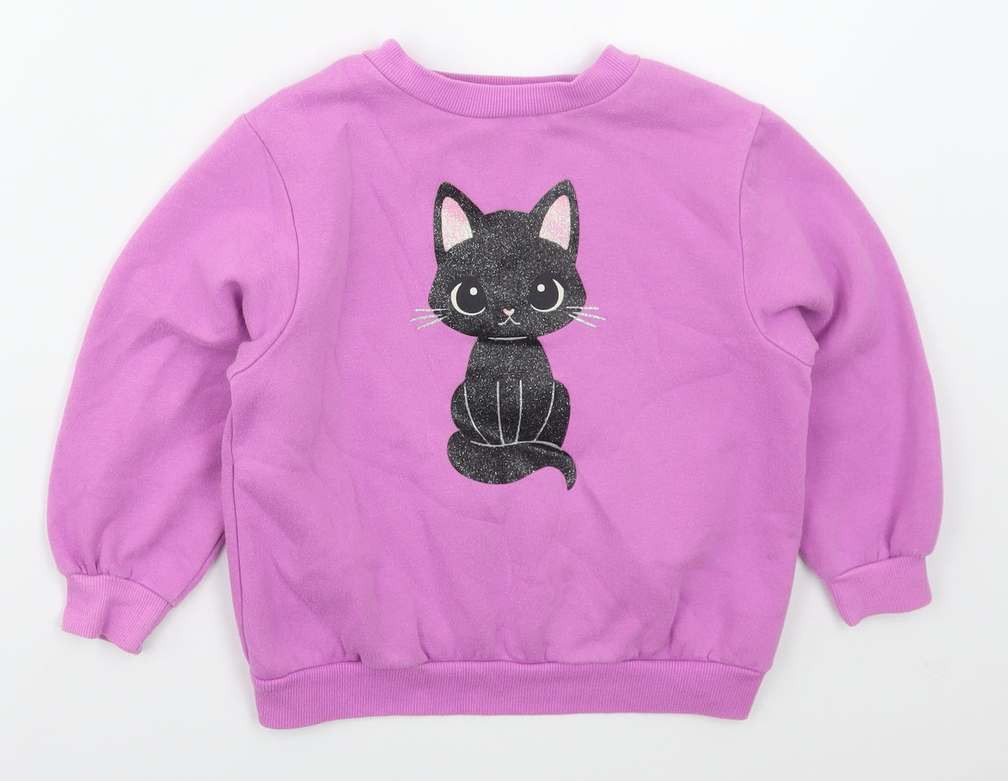 H&M Girls Pink  Cotton Pullover Sweatshirt Size 4-5 Years  Pullover - Black Cat