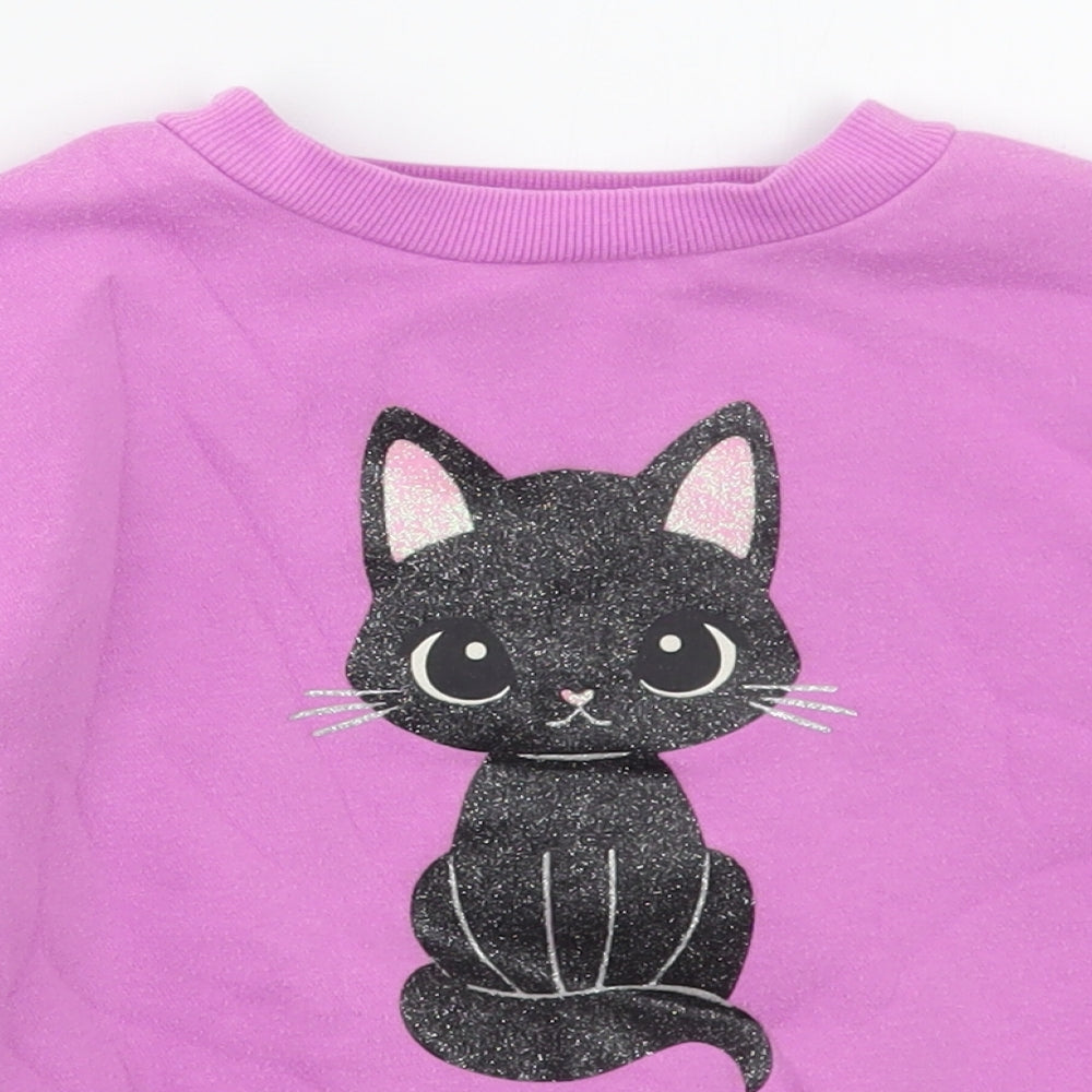 H&M Girls Pink  Cotton Pullover Sweatshirt Size 4-5 Years  Pullover - Black Cat