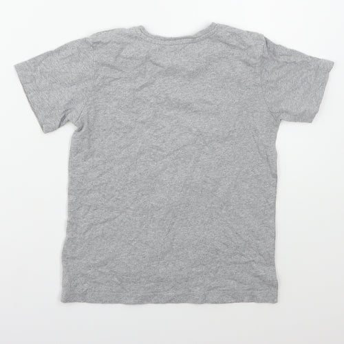 Preworn Boys Grey  Cotton Basic T-Shirt Size 7-8 Years Crew Neck Pullover - Dabasaur