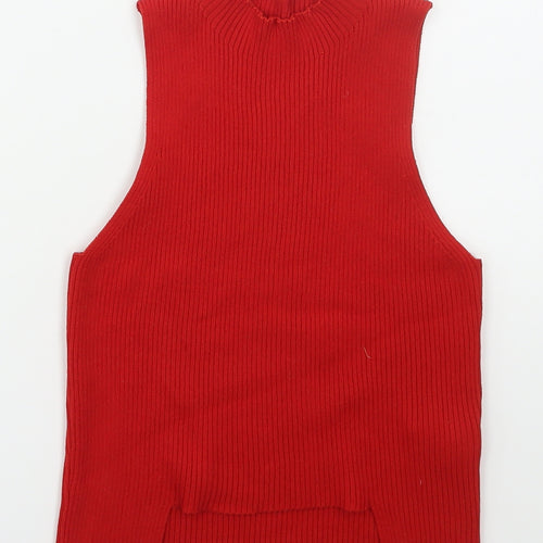 SheIn Girls Red Mock Neck  Acrylic Vest Jumper Size 12 Years  Pullover - Cut Out