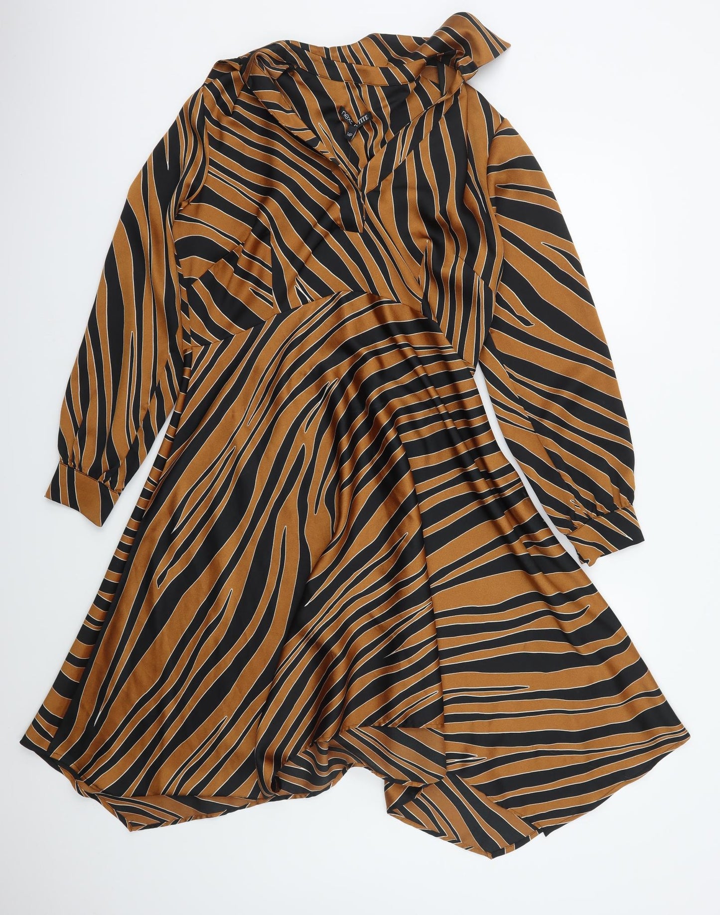 NEXT Womens Brown Animal Print Polyester Skater Dress  Size 14  Collared Pullover