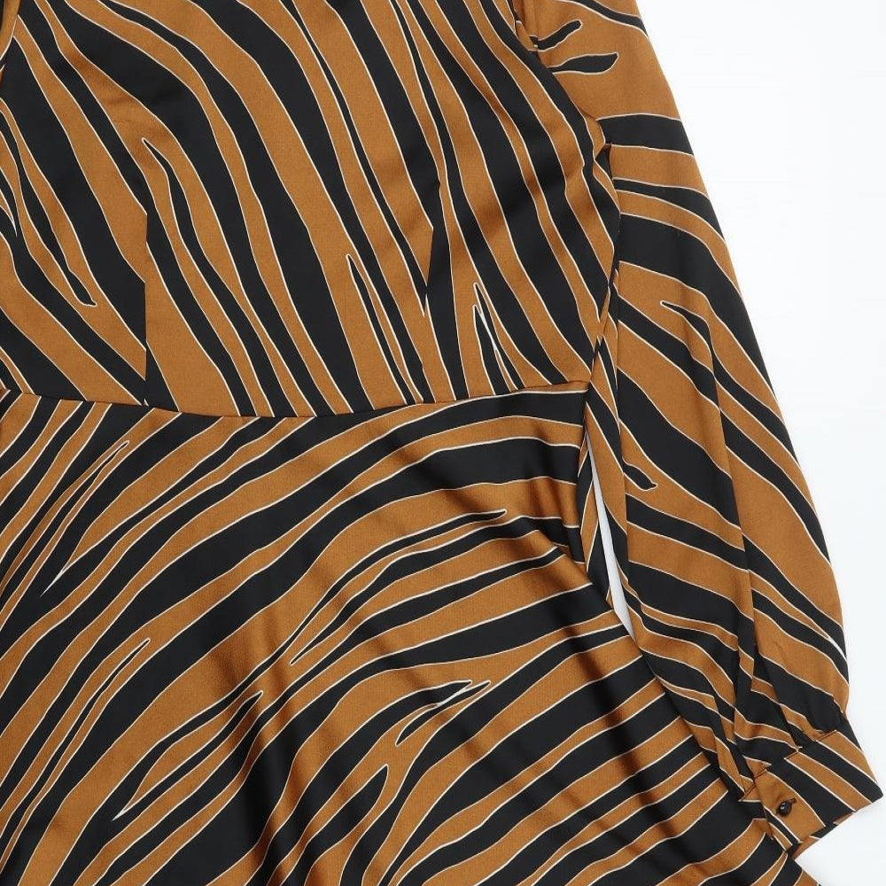 NEXT Womens Brown Animal Print Polyester Skater Dress  Size 14  Collared Pullover