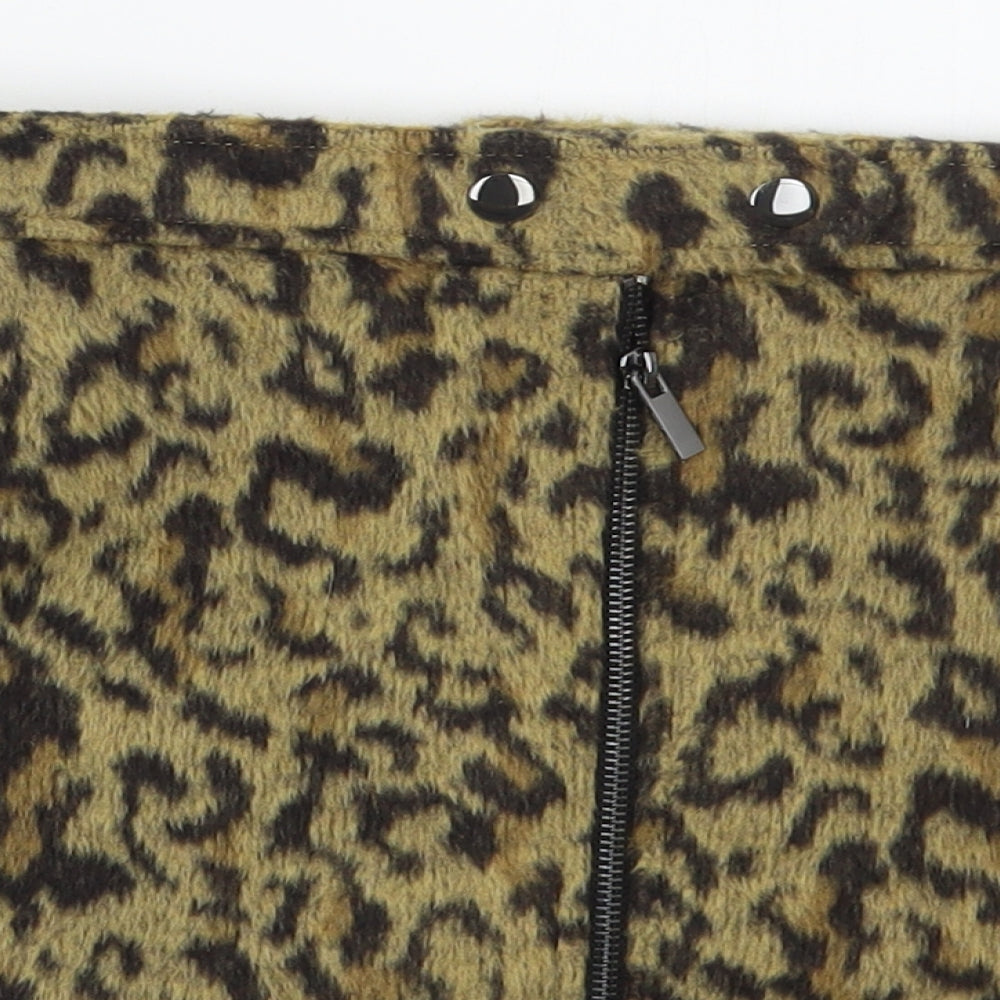 NEXT Womens Beige Animal Print Polyester Mini Skirt Size 14   Zip