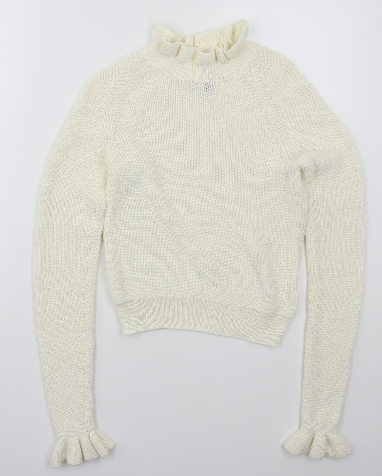 H&M Womens Ivory Mock Neck  Cotton Pullover Jumper Size XS