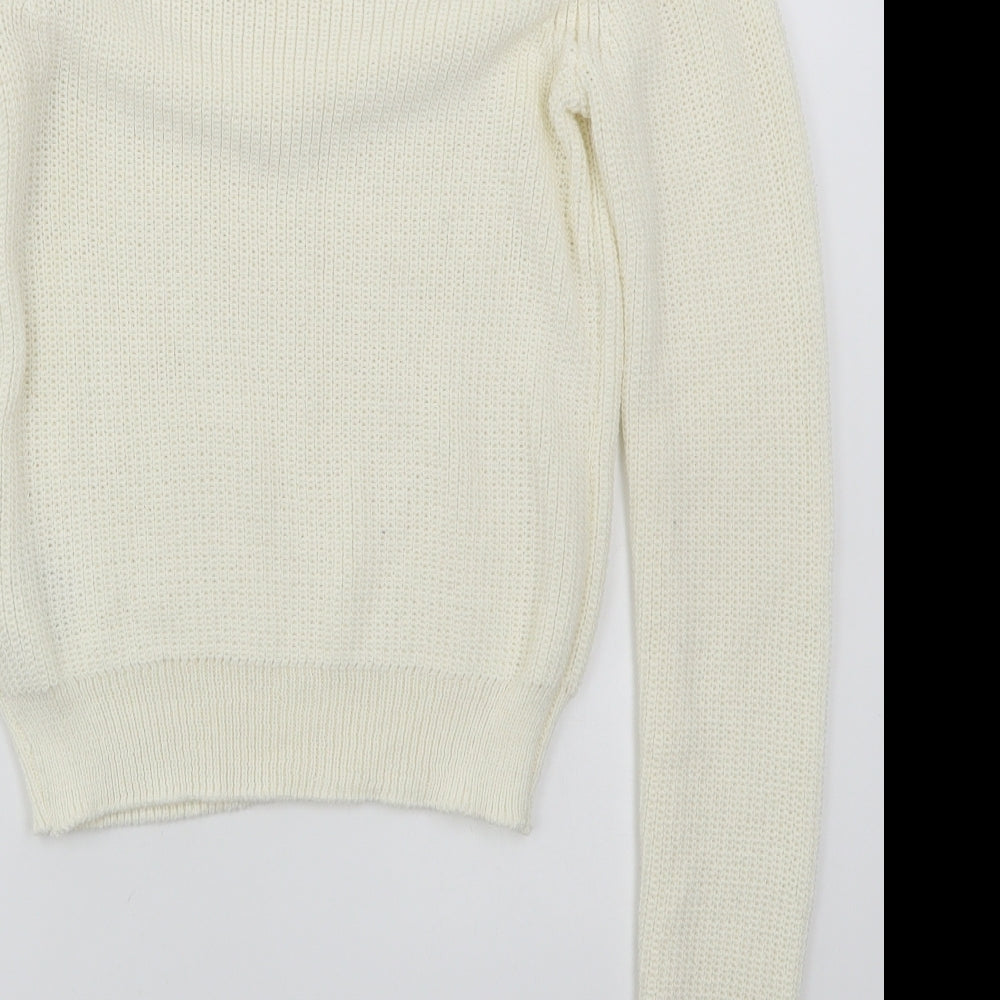 H&M Womens Ivory Mock Neck  Cotton Pullover Jumper Size XS