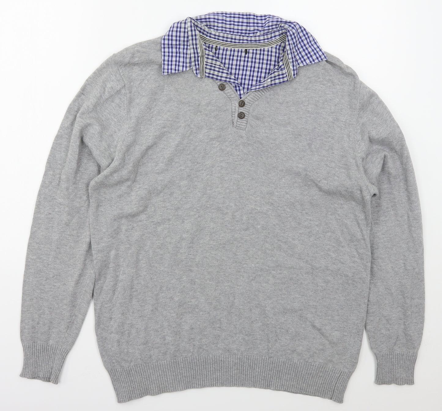 George Mens Grey Collared  Cotton Pullover Jumper Size M